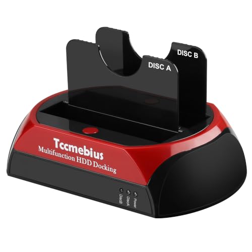 Tccmebius Dual Bay Hard Drive Docking Station, USB 3.0 to SATA Reader External Enclosure for 2.5 3.5 Inch SATA HDD SSD Up to 22TB, with USB‑A/C Date Cable, Support Offline Clone, UASP (TCC-S869-US)