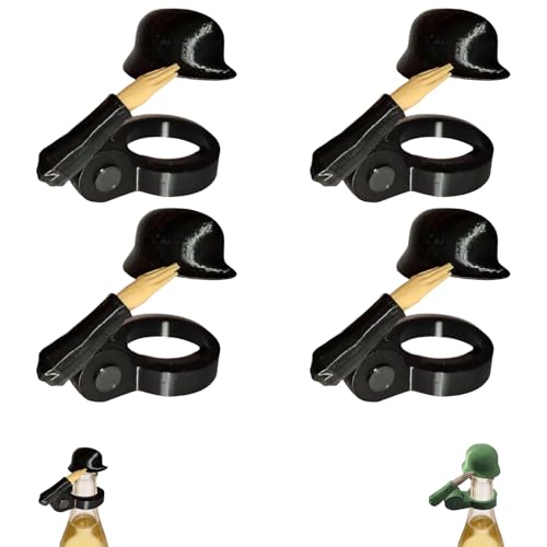 Soldat Salut Bierflaschen Helm Bierflaschenverschluss Bierhelm Flaschenverschluss Bierflaschen Insektenschutz Abdeckung Outdoor Getränke Zubehör Standardflaschen Kompatibel (Schwarz_4PCS)
