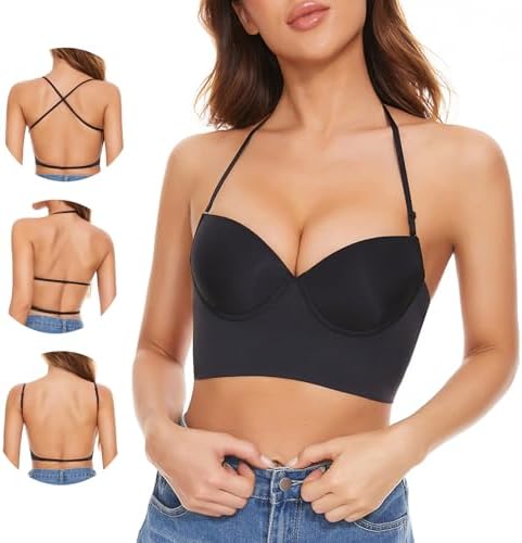 Low Back Bra for Women-Demi Multiway Halter-Seamless Invisible Backless Bra