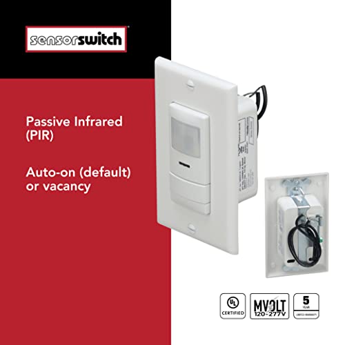Sensor Switch CMR 10 Contractor Select Ceiling Mount Occupancy Sensor, 28 Foot Radius, White & WSX WH LED Passive Infrared Wall Switch Occupancy Sensor, Single Relay, White