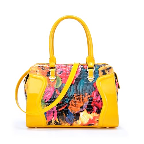 FEIMINA Genuine Leather Tote Bag for Women Large Womens Crossbody Bag Floral Purses for Women(Doodle)