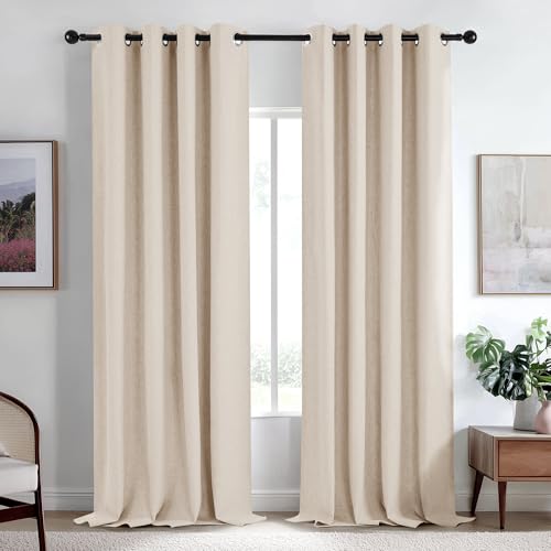 Image of Deconovo Total Blackout Curtains Faux Linen Room Darkening Thermal Insulated Noise Reducing Energy Effcient Draperies for Living Room Bedroom (Khaki, 52x84 Inch, 2 Panels)