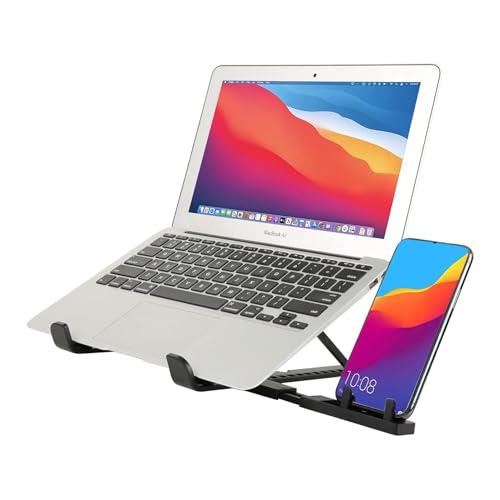 Image of SOOPII Laptop Stand + Detachable Mobile Stand, Computer Stand, Ergonomic ABS Laptop Stand /Riser for Desk, with Heat-Vent Design, Compatible with Mac Book, Air, Pro, Dell XPS, Alien Ware, All Laptops