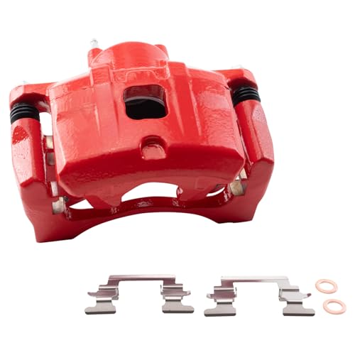 Image of TRQ Front Brake Caliper Set Painted Red Brackets Compatible with 2011-2014 Chrysler 200 2007-2010 Sebring 2008-2014 Dodge Avenger 2007-2012 Caliber 2007-2017 Jeep Compass Patriot