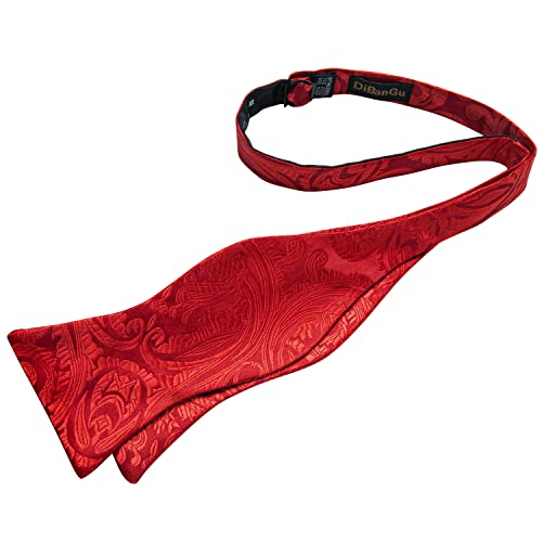 Image of DiBanGu Men Bow Tie Paisley Striped Self-Bow Tie for Men and Silk Woven Bowtie Pocket Square Cufflinks Wedding Party