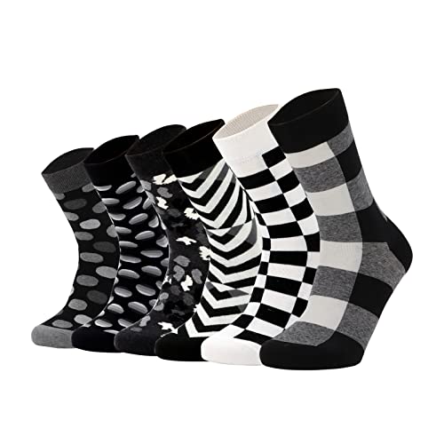 Mens Dress Socks, 6 Pairs Gift Box Crew Cotton Work Argyle Socks for Men Size 9-12
