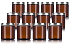 Amazon.com: Amber Thick Glass Straight Sided Jar with Silver Metal