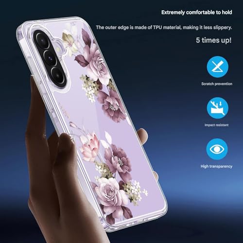Image of Elzzi Clear Transparent Flower Cover for Samsung A37 5g Case Shockproof Case Floral Design Full Camera Protection Shockproof PC+TPU Covers for Girls & Women (Deep Purple)