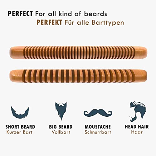 Foto von Longivia® Bartkamm Holz Ökologisch 100% Birnbaumholz Beard Comb Wood Bartpflege für Männer Holzkamm Grobe und Feine Zinken Set – Hochwertig Bart Kamm