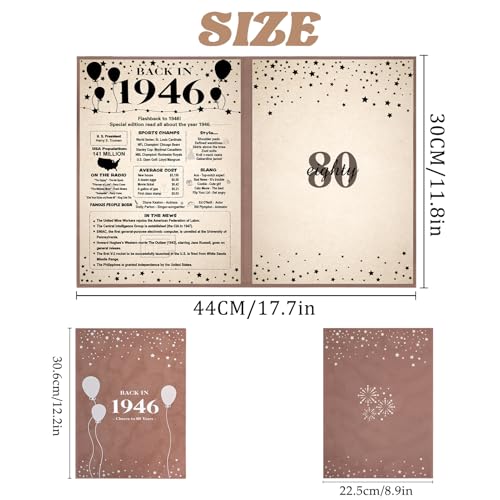 Image of Crenics 80th Birthday Decorations for Women or Men, Vintage Back in 1946 Poster, 80th Birthday Guest Signature Book, Awesome 80 Birthday Gifts