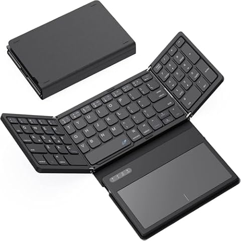 Docooler Foldable Keyboard, Ultra-Thin Portable Bluetooth Keyboard, Four fold with Large Touchpad, Mini Silent Keyboard with Freely Switch Between 3 Devices,Suitable for Home, Office, Travel, Study Cover