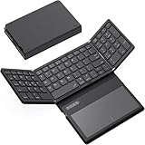 Docooler Foldable Bluetooth Keyboard, Four-Fold with Large Touchpad, Mini Silent Keyboard, Switch Between 3 Devices, Suitable for Home, Office, Travel, Study