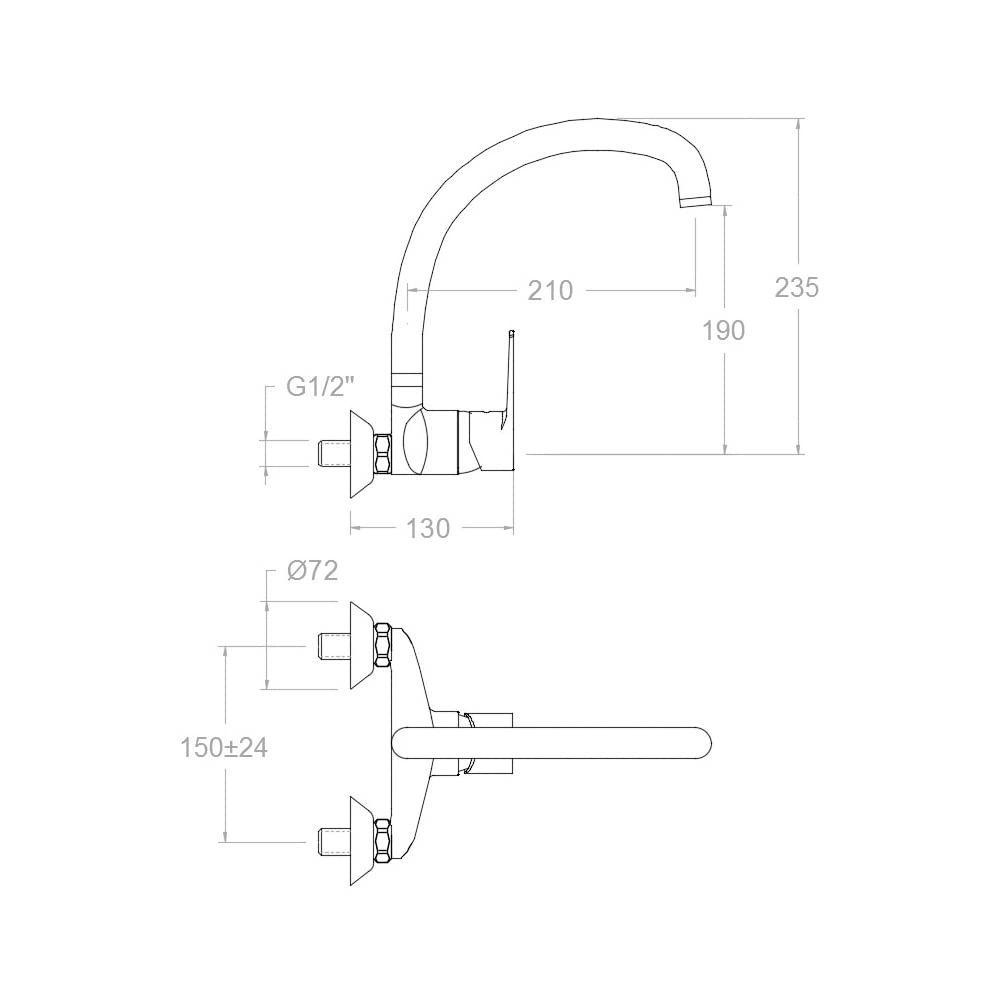 Ramon Soler Grifo de Fregadero Mural de Cocina Monomando con Caño Alto Cromado con Sistema S2 de Ahorro de Agua Serie Titanium
