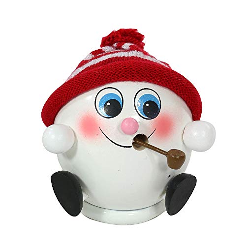 Dekohelden24 Räucherfigur Schneeball mit rot/weisser Strickmütze