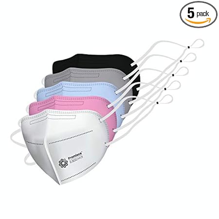 Promisca N95 (Pack of 5) Head Loop Style Protective Face Mask 5 layered filtration with genuine Melt Blown and Hot Air Cotton Layers Multicolor Regular