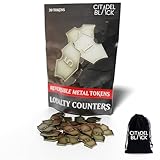 Set of 20 Metal MTG Loyalty Counters by Citadel Black - with Velvet Drawstring Pouch, Antique Gold Finish Metal Tokens, Magic: The Gathering