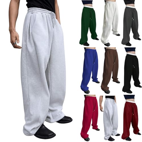 Mens Baggy Sweatpants Open Bottom Wide Leg Sweat Pants with Pockets Big and Tall Loose Cotton Joggers Y2k Streetwear