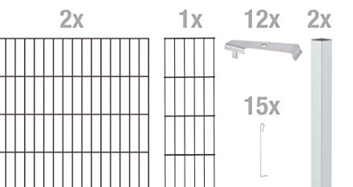 Alberts 642105 Erweiterung zu Zaungabionen Cluster | verschiedene Höhen - wahlweise in verschiedenen Farben | zum Einbetonieren | kunststoffbeschichtet, anthrazit | Breite 200 cm | Höhe 80 cm