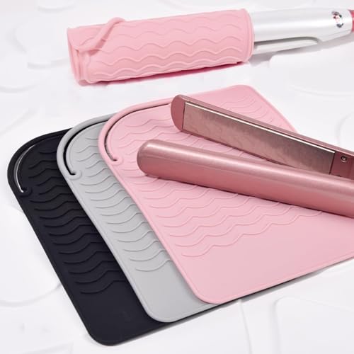 Silikon Hitzebeständige Matte für Haarglätter Lockenstäbe Glätteisen Glätteisen Lockenstab Multifunktionales Anti-Rutsch-Mattenpad für heiße Haarstyling-Werkzeuge (Rosa,15 * 20cm)