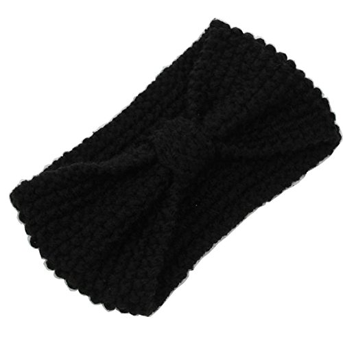 GEEDIAR Bandeau Laine Tricoté Femme Serre-Tête Bandeau Elastique (Noir)