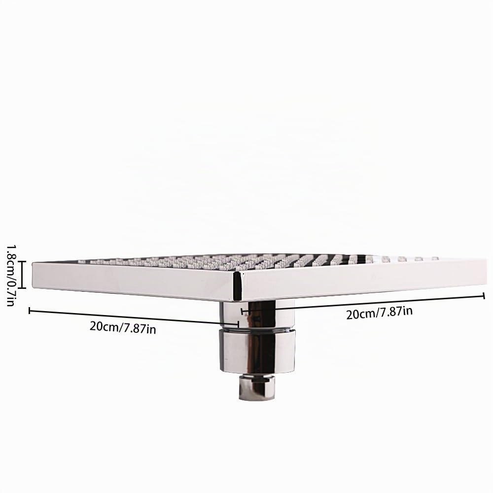 Soffione Doccia a Pioggia con 12pcs LED, 8 Pollici Docce Fisso Quadrato Controllo della Temperatura 20 x 20 CM, a Soffitto Cromato Finito, 3 colore cambiando flusso d'acqua alimentato