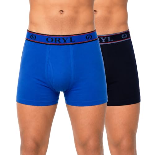 Image of ORYL Men's 100% Cotton Solid Boxer Briefs | Soft Comfort Waistband | Functional Fly | Breathable Everyday Underwear | Pack of 2