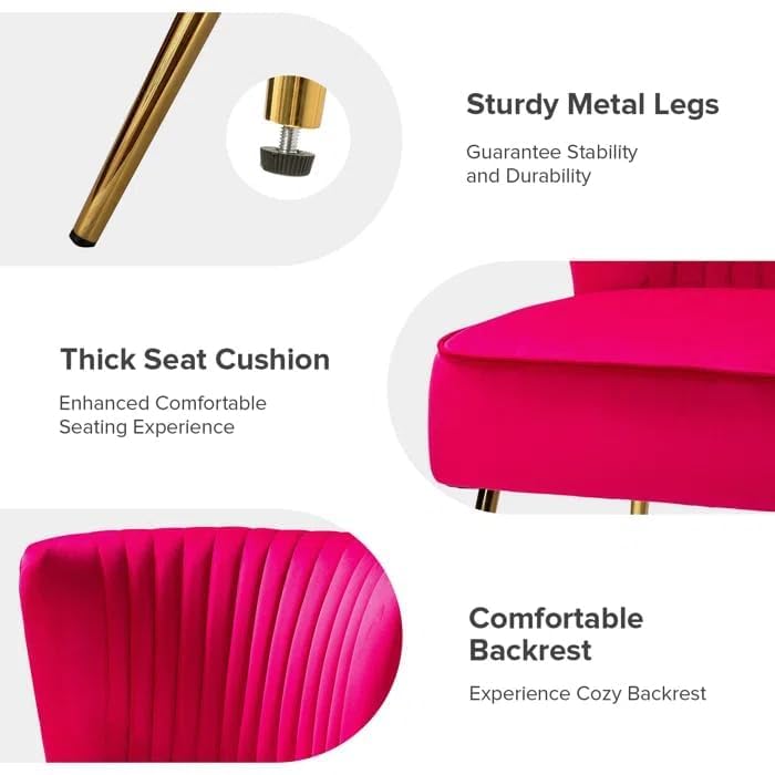 Image of Modern Upholstered Accent Velvet Chair Single Seater Channel Tufted Wing Back Chair with Golden Matel Legs for Living Room, Bedroom, Dining Room, Fuchsia