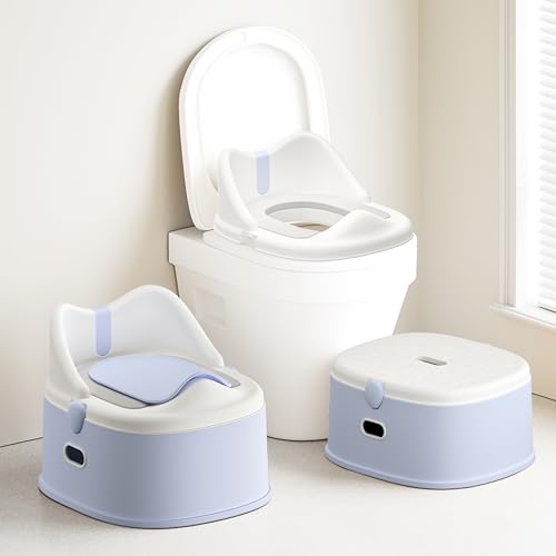 3-in-1 Toddler Potty Training Toilet for Boys and Girls Multi-use Baby Potty Chair for Toddlers 1-3 Training Potty Seat Toddler Toilet Baby Potty Training Seat with Step Stool (Blue)