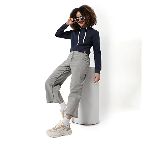 Image of Campus Sutra Women cotton Premium Zipper Hoodie-Grey