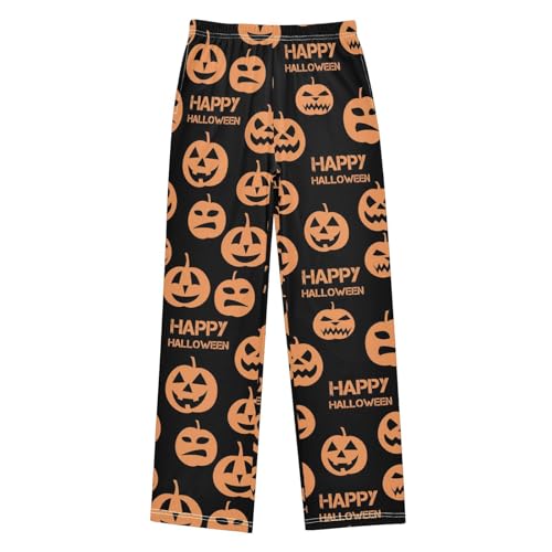 Happy Halloween Evil Pumpkin Boys Long Pants Soft Trousers Elastic Waist Kids Lounge Bottoms with Pockets S-XL