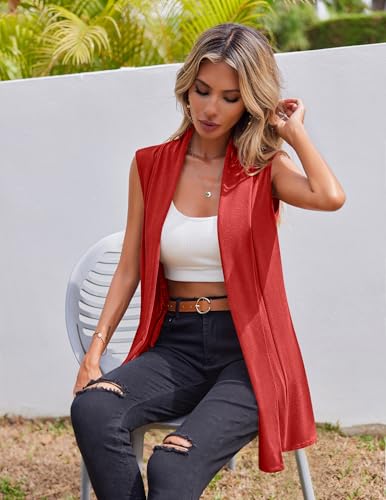 Image of Beyove Womens Long Vests Sleeveless Draped Lightweight Open Front Cardigan Layering Vest with Side Pockets