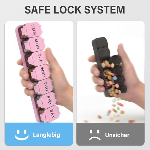 Image of Yaklim Extra Large Weekly Pill Organizer - Waterproof 7-Day Pill Box, Portable Vitamin & Supplement Case, Easy to Open Design, Ideal for Travel and Daily Medication Management (Blackpink)
