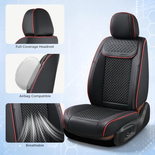 Image of Coverado 2 in 1 Front Seat Covers for Car, Conversions Between Warm Suede and Cold Ice Silk for Car Seat Protector Car Accessories Universal Fit for Most Cars SUVs and Trucks(Black&Red)