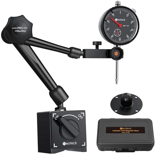 Neoteck 0-1"/0.001" Dial Indicator and Magnetic Base Set with Storage Case, Dial Gauge and Magnetic Holder for 3D Printer Lathe Workshop CNC Machine Table Saw- 176lbs (80kg) Max Pull-Black