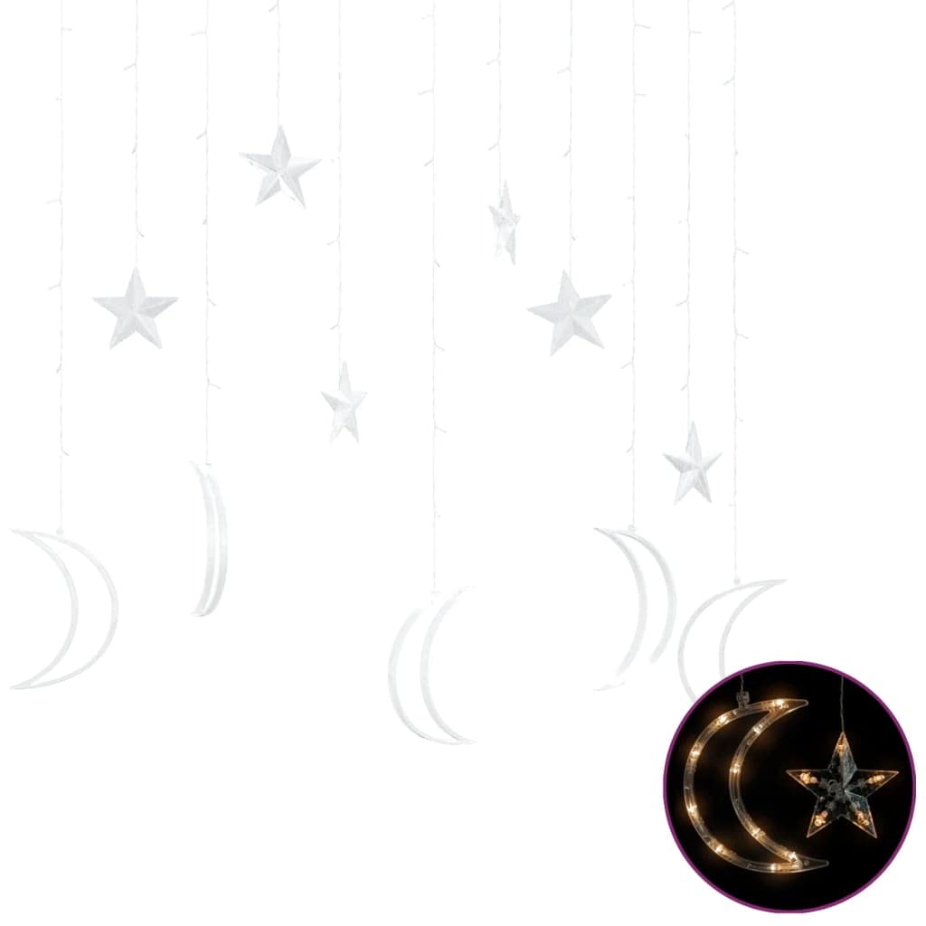 Decoración de luces de hadas de estrellas y lunas, control remoto, 138 LED, blanco cálido, hogar y jardín