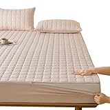 Matratzenbezug mit 4-Seitiger Reißverschluss Rundumschutz Matratzenhülle, Weicher Atmungsaktiver Matratzenschoner Waschbar, Enthält 2 Kopfkissenbezüge(Beige,180x200x30cm)