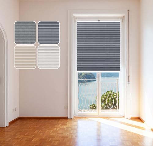 DomDeco Plissee Natur mit weiß lackierten Alu-Profil, KlemmFix Halterung ohne Bohren Dunkelgrau 50x120cm