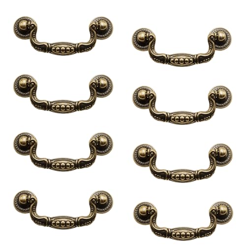 Adyoney 8 Pcs 3 Inch P02 Drop Drawer Handles Antique Brass(Gold) Cabinet Handle Drawer Pulls, with Mounting Screws, for Furniture Cupboard Wardrobe Kitchen Door