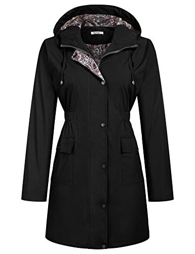 Soteer Rain Jackets Women Lightweight Raincoat Floral Lined Waterproof Windbreaker Active Outdoor Hooded Trench Coats (Black, Xl) #TOP27