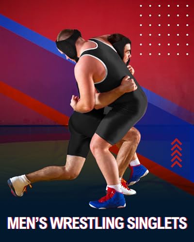 Bunnycool 2 Pcs Men Wrestling Headgear and Wrestling Singlets Youth Black Wrestling Protective Head Gear for Men(L) - Thumbnail 3