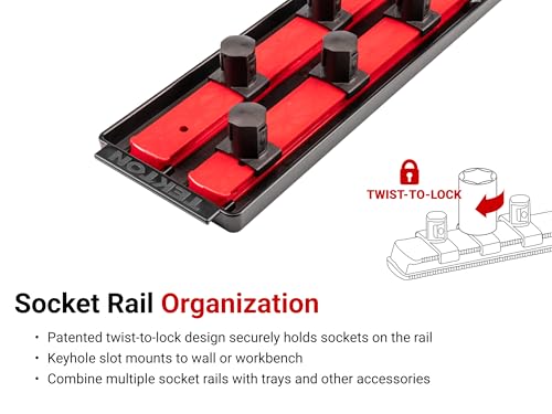 Image of TEKTON 3 /4 Inch Drive Impact Socket Set, 34-Piece | SID93118 | (13 - 50 mm), Shallow, 6-Point, Socket Rail