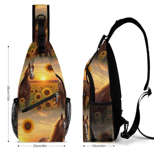 Fashion Dress Decor Sling Backpack Shoulder Bag, Day Pack, Chest Shoulder Bag For Men And Women Sunflower Horse2