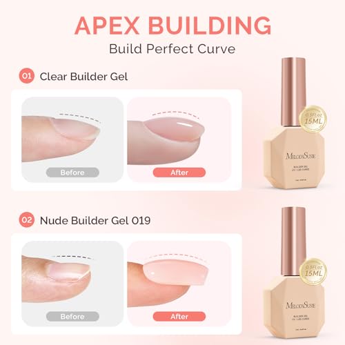 Image of MelodySusie 2PCS 15ML Clear Nude Pink Builder Nail Base Gel for Nails Thickening,Soak Off UV Extension Gel,Rhinestone Glue in a Bottle for Nail Art Design Gift for Women Salon DIY Manicure at Home