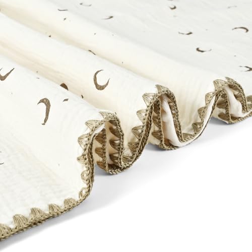 Image of Baby Blanket 40x40 Inches,Muslin Cotton and Minky Dotted Double Layer Soft Receiving Blanket for Newborn Toddler,Moon Star
