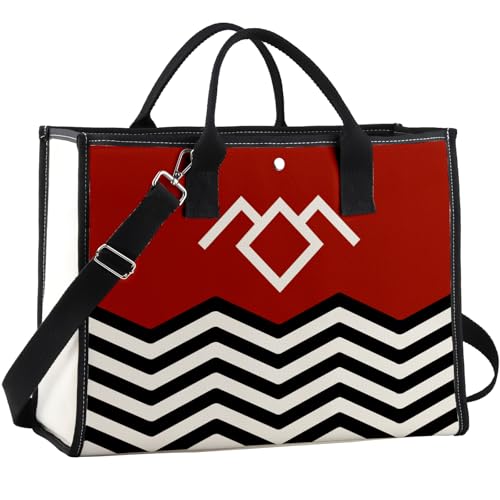 Image of KUIYAI TV Show Inspired Shopping Bag Red Black & White Welcome To Twin Peaks Canvas Reusable Bag(twin)