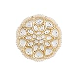 I Jewels Gold Plated Indian Wedding Bollywood White Kundan & Pearl Studded Adjustable Finger Ring for Women (FL207W)