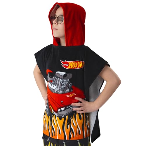 Image of Hot Wheels Towel Poncho, Car Hooded Towel for Kids, Boys Beach Towels and Swimming Towels, One Size, Black