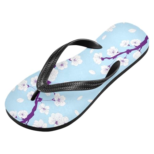 White Blossom Branch Blue Flip Flops for Beach Thong Sandals Anti-slip Lightweight Shower Shoes for Summer Swim Travel2