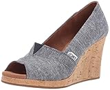 TOMS Women's Classic Wedge Sandal, Navy slub Chambray, 11
