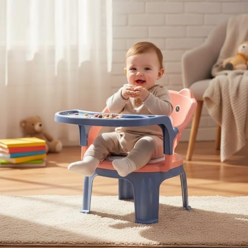 Image of Skylofts Pink Plastic Baby Chair with Cushioned Seat & High Backrest Feeding Chair for Baby with Removable Tray Chair for Kids (6months -4 Years)